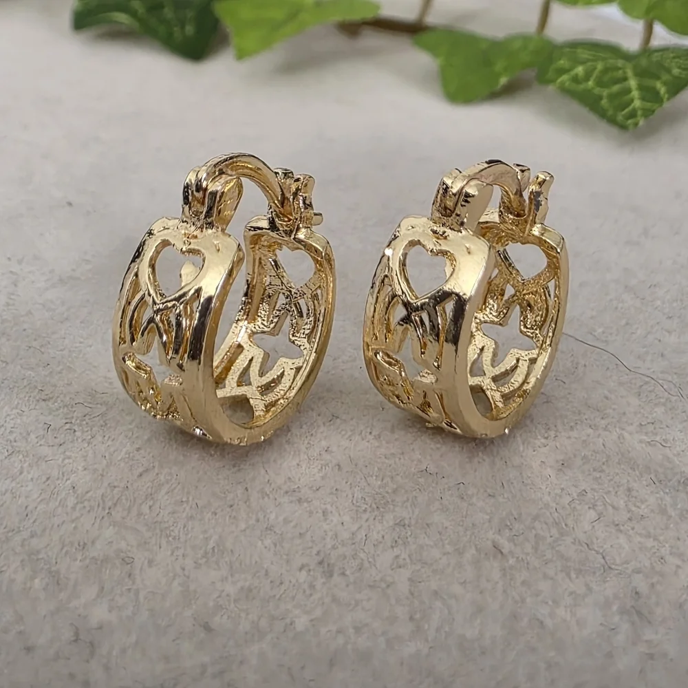 Gold Filled Small Hoop Earrings Heart Detail